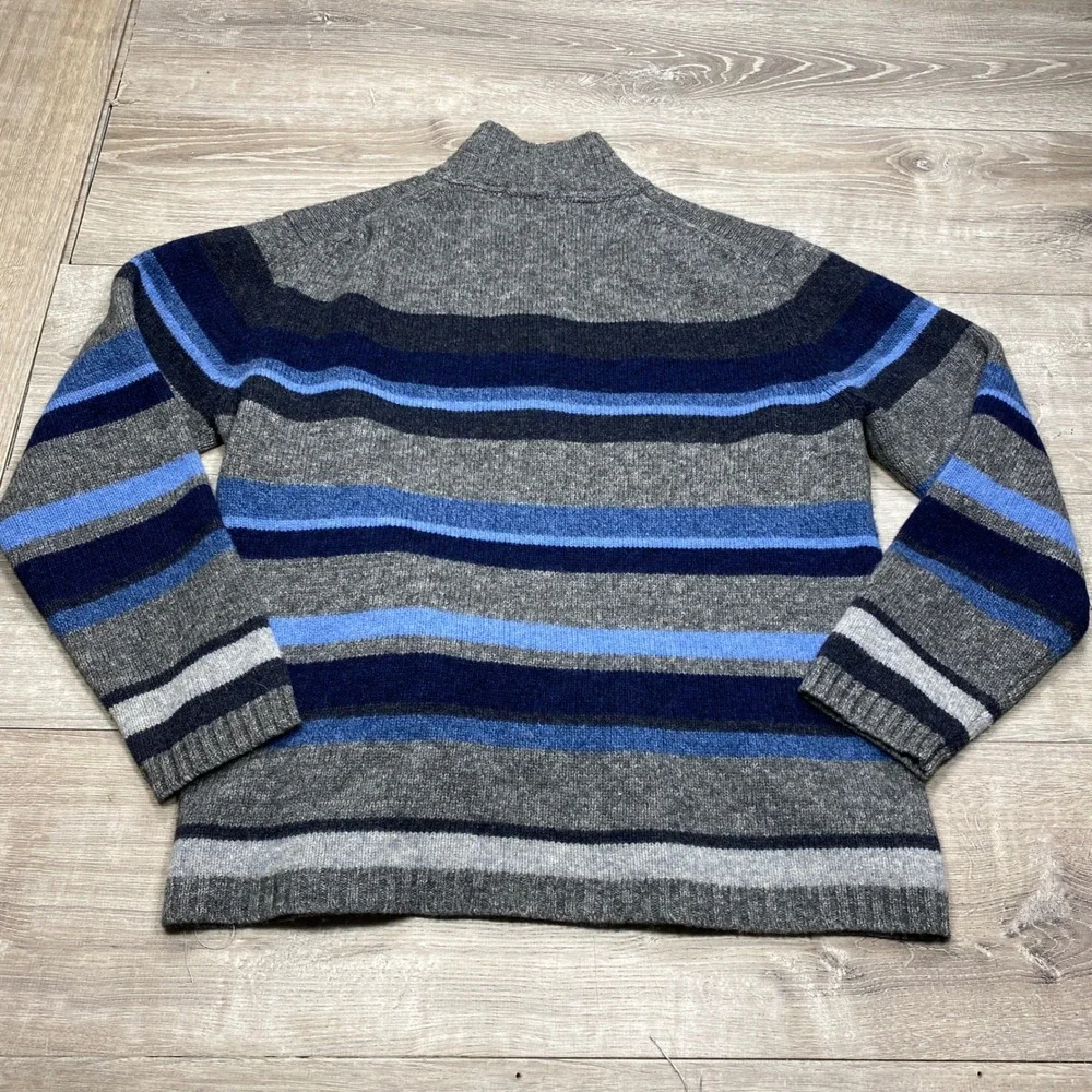 Banana Republic Sweater Mens XL Grey Blue Striped Lambswool Quarter Zip Knit